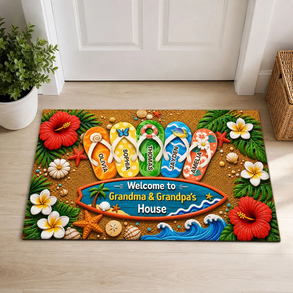 Hello Summer Vibe Welcome To Grandma Grandpa House - Personalized Doormat - Gift For Grandma, Grandpa, Grandparents