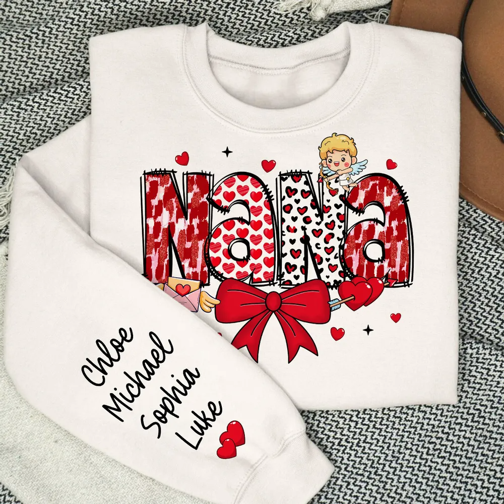 Grandma Valentine Personalized Sleeve Printed Sweater - Gift for Mom, Grandma, Nana, Grandparent