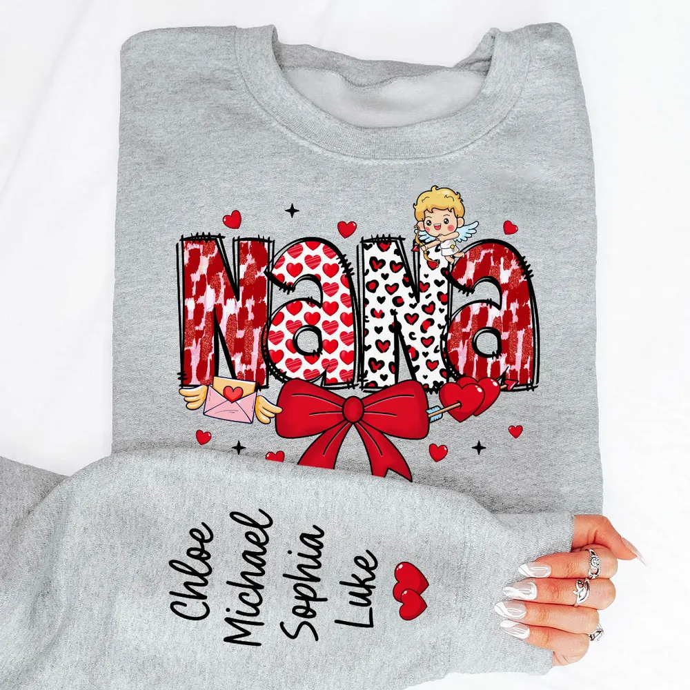 Grandma Valentine Personalized Sleeve Printed Sweater - Gift for Mom, Grandma, Nana, Grandparent