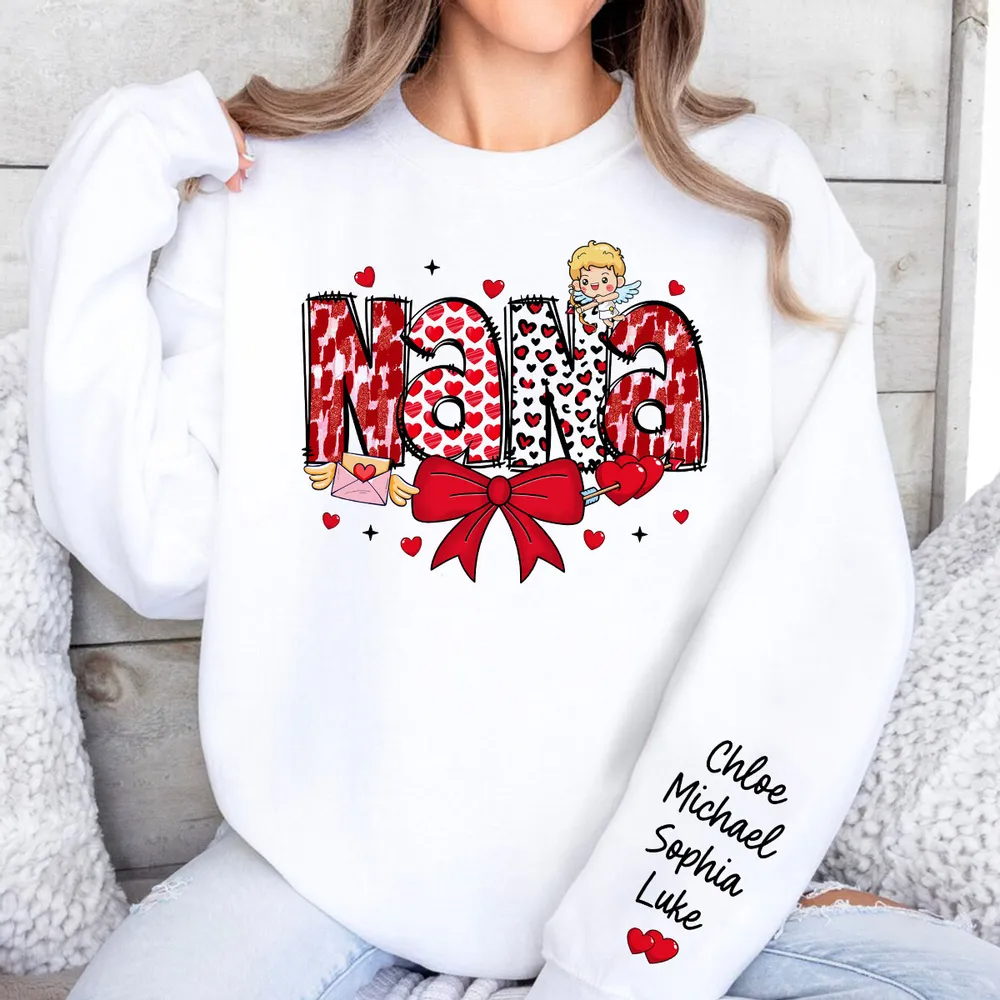 Grandma Valentine Personalized Sleeve Printed Sweater - Gift for Mom, Grandma, Nana, Grandparent