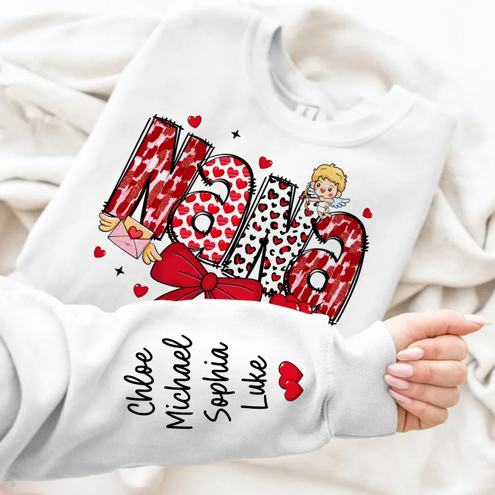 Grandma Valentine Personalized Sleeve Printed Sweater - Gift for Mom, Grandma, Nana, Grandparent