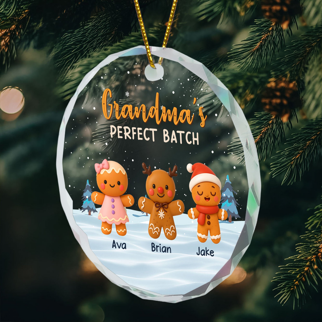 Grandma's Perfect Batch - Personalized Circle Glass Ornament - Christmas Gift for Grandma, Nana, Grammy, Mom