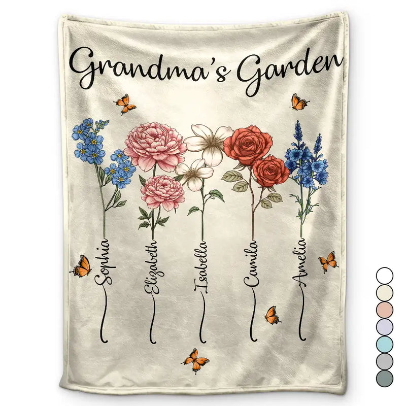 Grandma's Garden Birth Flower Bouquet - Personalized Custom Blanket - Gift Ideas For Mom, Grandma, Nana