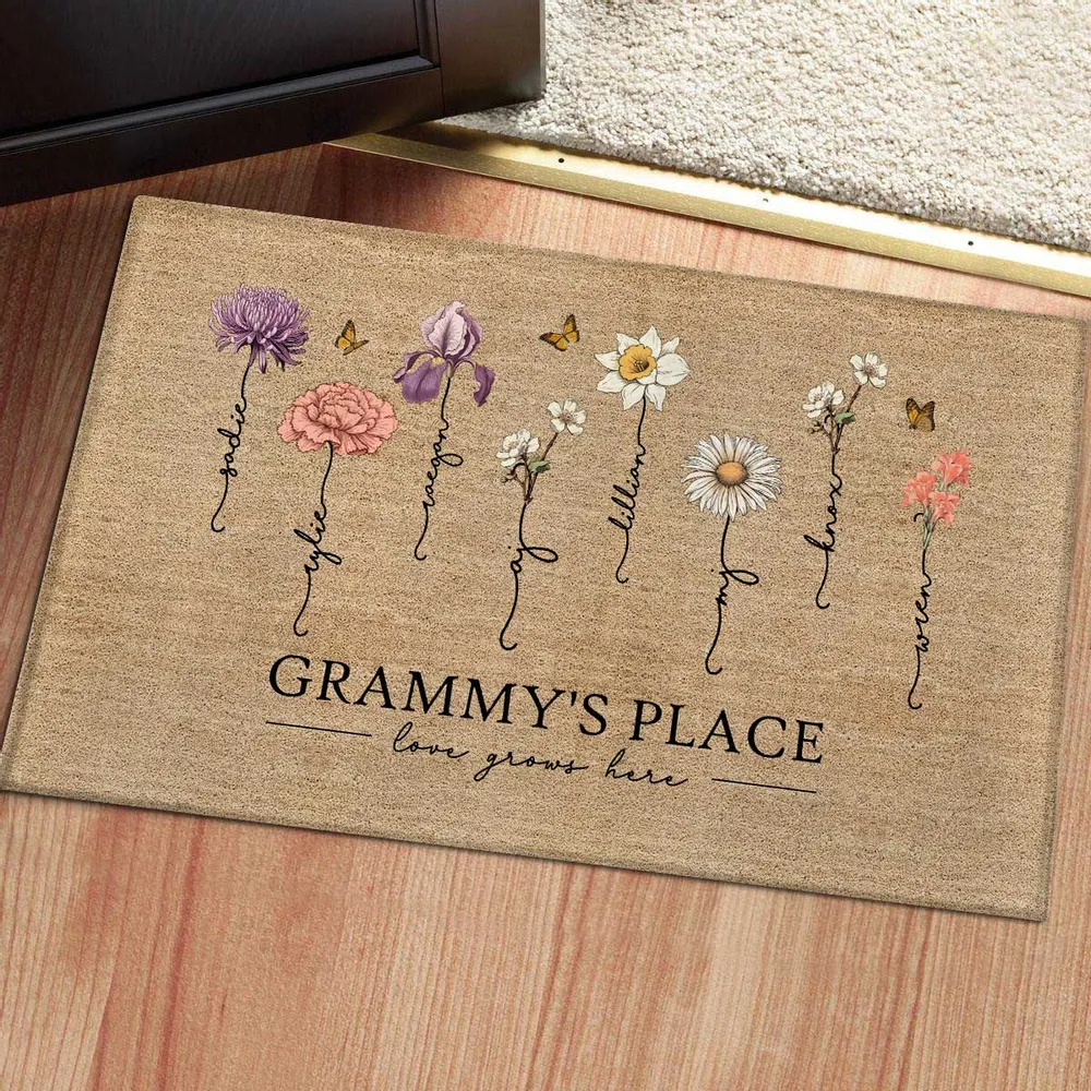 Grandma‘s Garden Love Grows Here Vintage Birth Flower - Personalized Doormat - Gift For Grandma, Mom