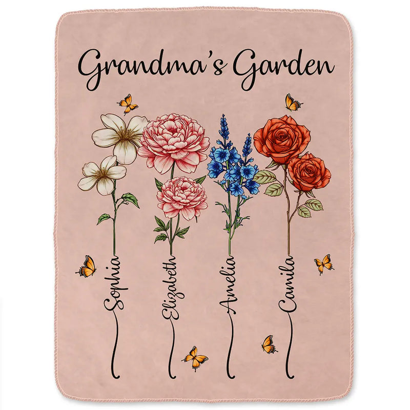 Grandma's Garden Birth Flower Bouquet - Personalized Custom Blanket - Gift Ideas For Mom, Grandma, Nana