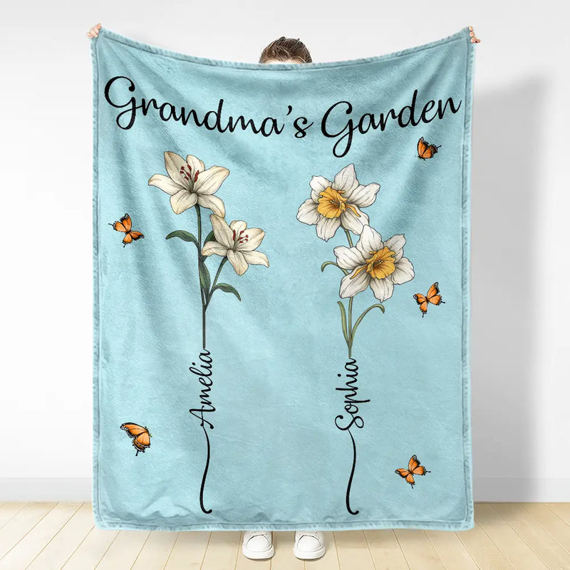 Grandma's Garden Birth Flower Bouquet - Personalized Custom Blanket - Gift Ideas For Mom, Grandma, Nana