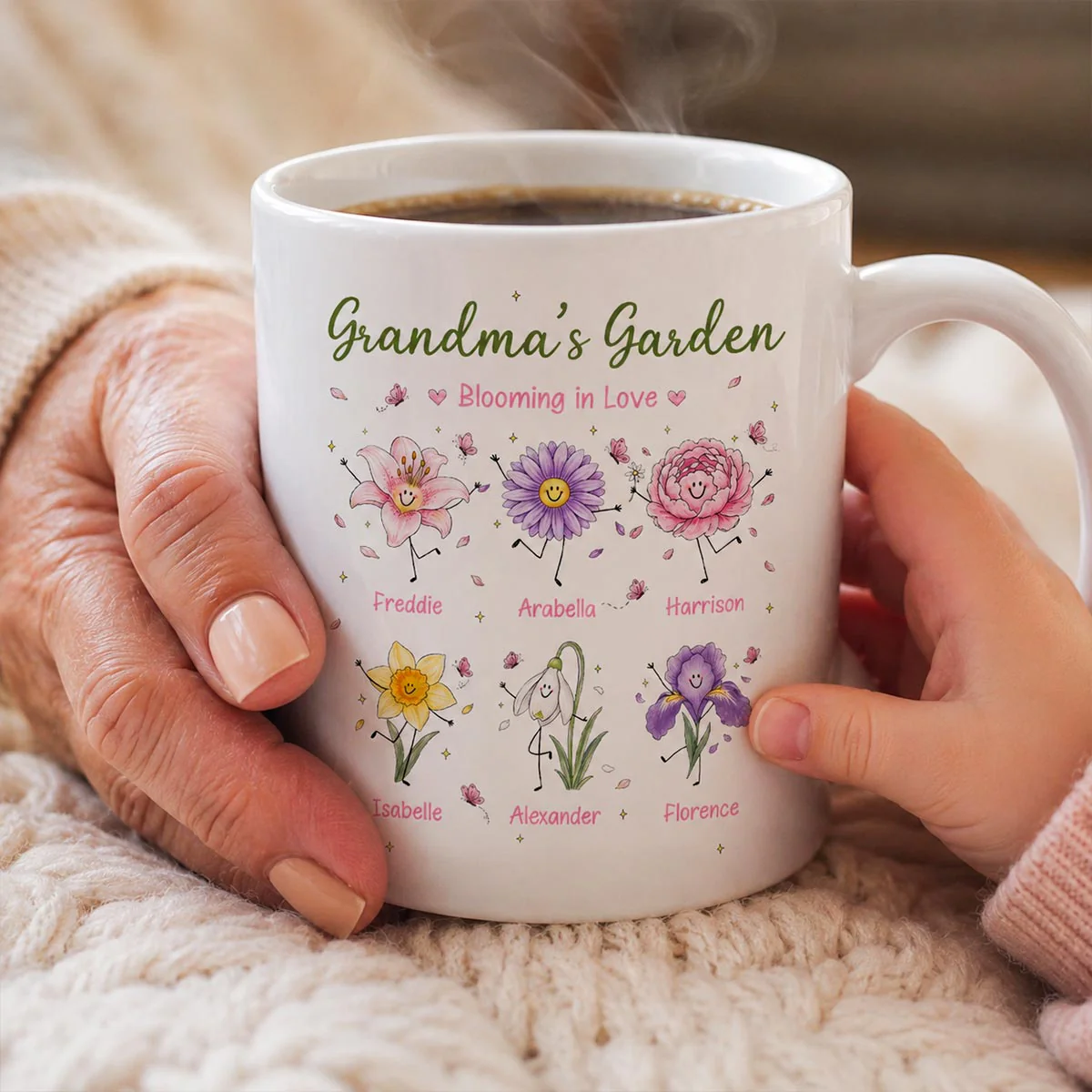 Grandma's Garden Cute Doodle Birth Month Flowers - Personalized Custom Mug - Gift For Mom, Grandma