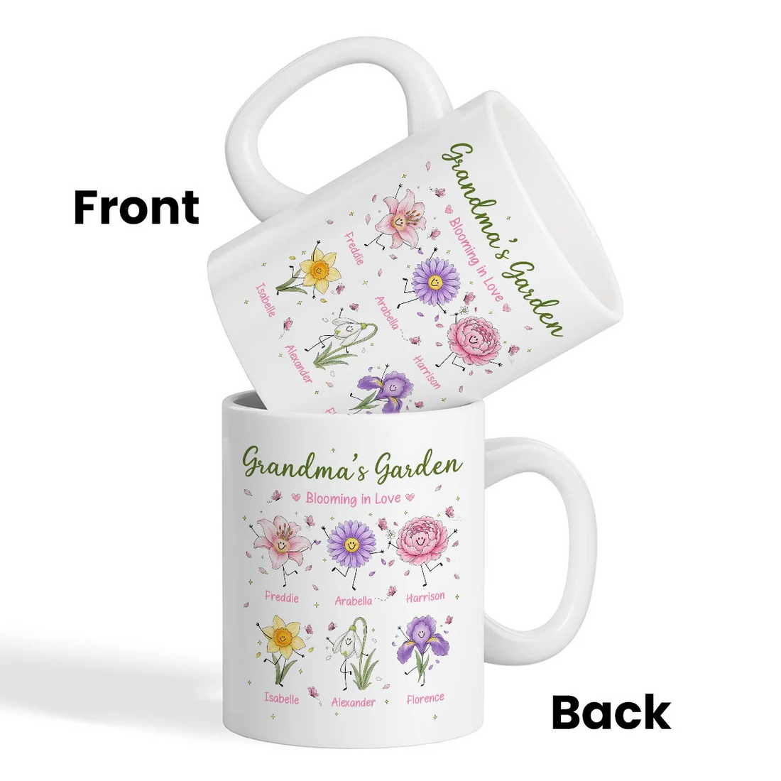 Grandma's Garden Cute Doodle Birth Month Flowers - Personalized Custom Mug - Gift For Mom, Grandma
