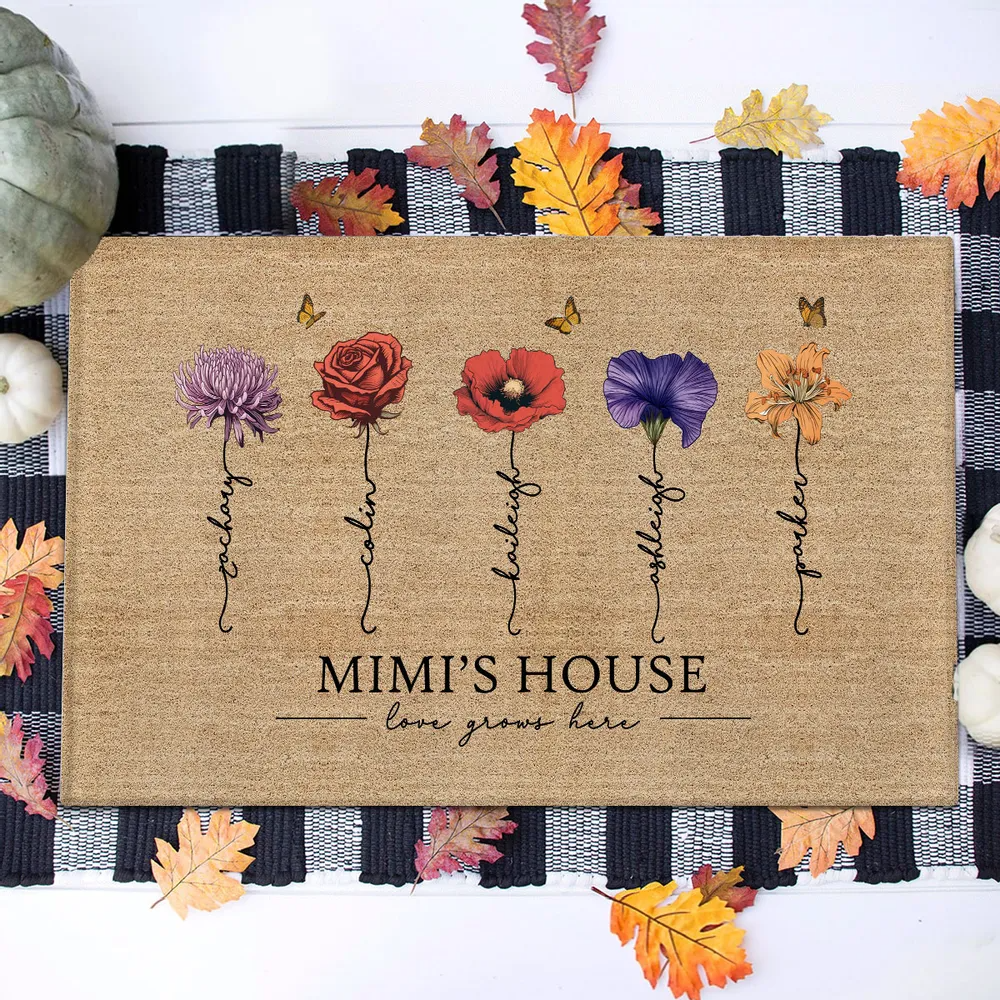 Grandma‘s Garden Love Grows Here Vintage Birth Flower - Personalized Doormat - Gift For Grandma, Mom