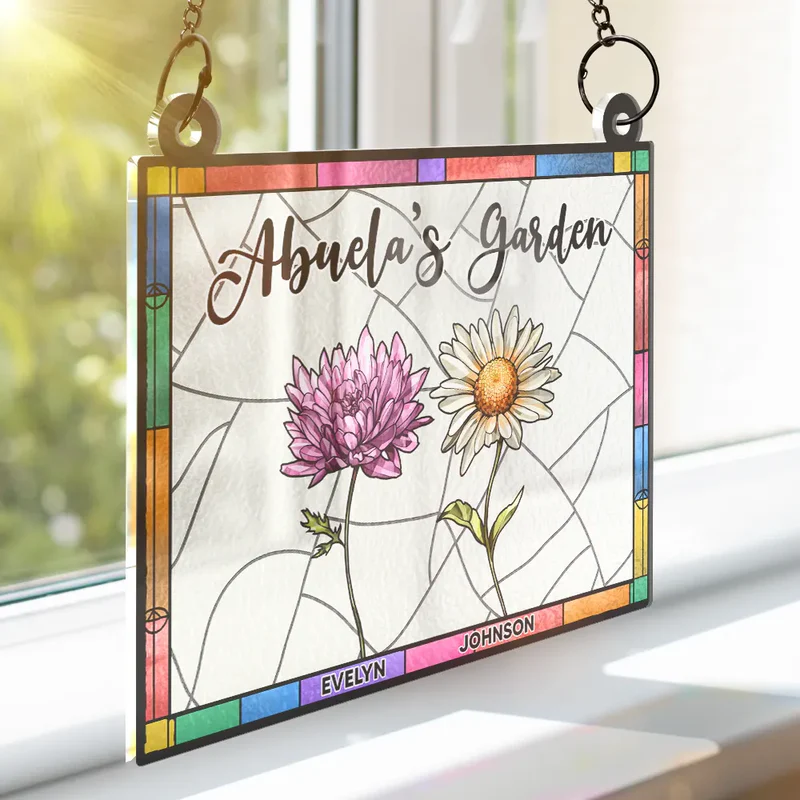 Grandma's Garden Full Of Colors Birth Flower Grandkids - Personalized Window Hanging Suncatcher Ornament - Gift For Mom, Mama, Mommy, Grandma