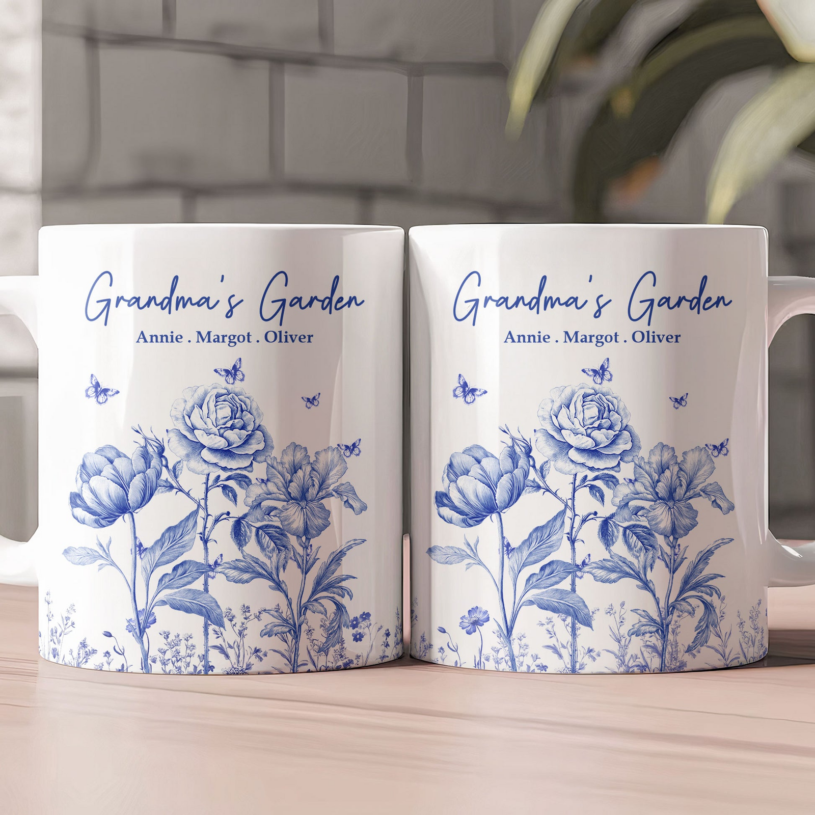 Grandma's Garden Toile Custom Birth Flowers - Personalized Mug - Gift Ideas For Mom, Grandma, Nana