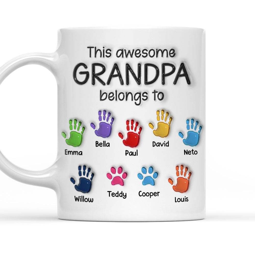 This Awesome Grandpa Belongs To - 3D Effect Personalized Custom Mug - Gift for Dad, Papa, Grandpa, Daddy, Dada