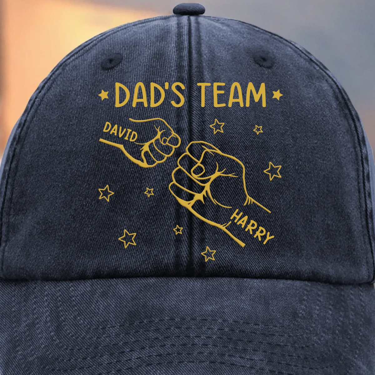 Grandpa's Team - Personalized Custom Vintage Washed Denim Cap - Father's Day Gift for Dad, Papa, or Grandpa