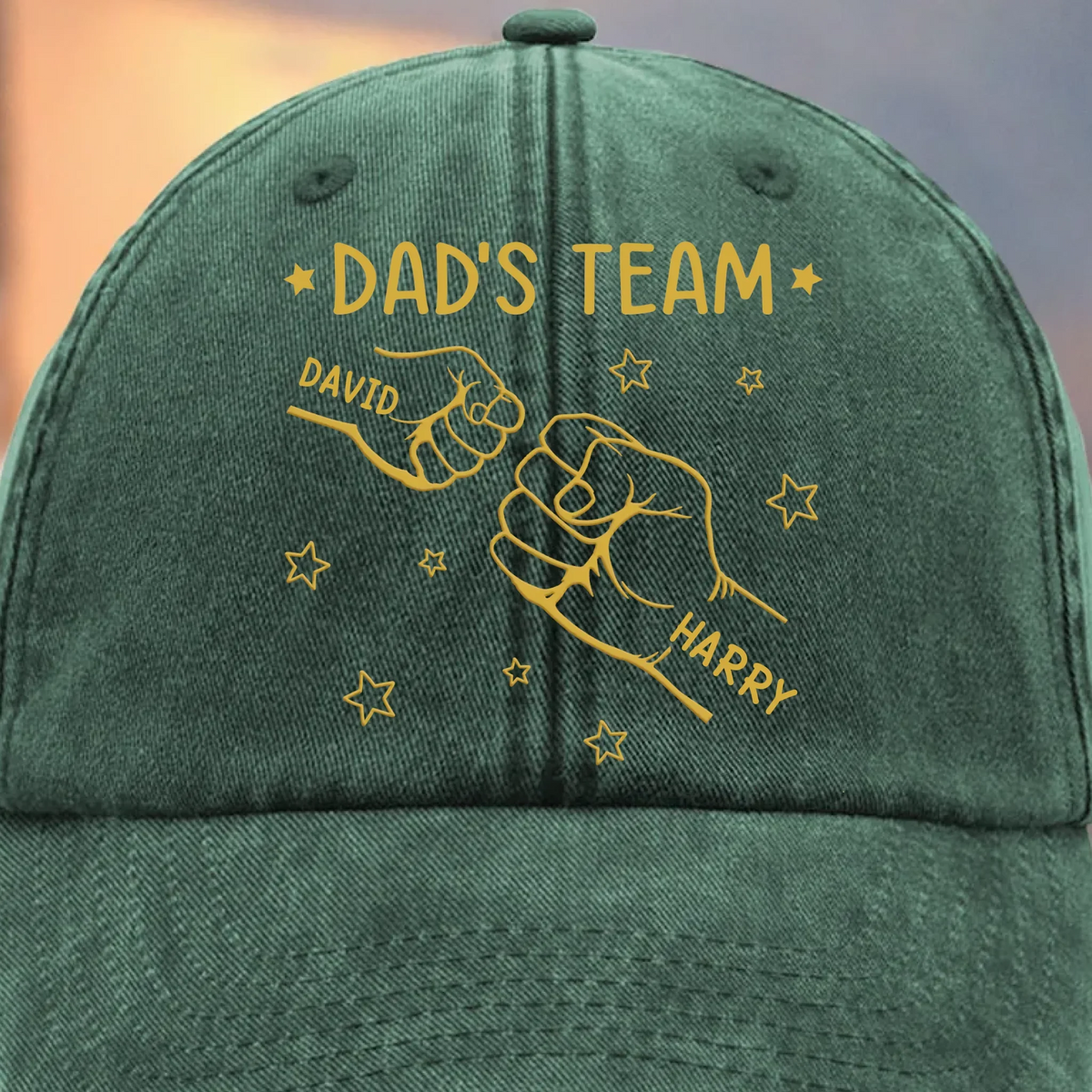 Grandpa's Team - Personalized Custom Vintage Washed Denim Cap - Father's Day Gift for Dad, Papa, or Grandpa
