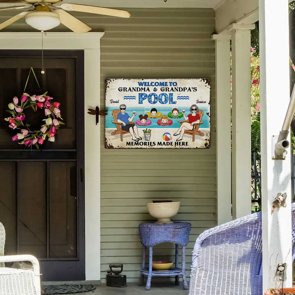 Welcome To Grandparents Pool - Personalized Metal Sign - Gift For Dad, Mom, Grandpa, Grandma