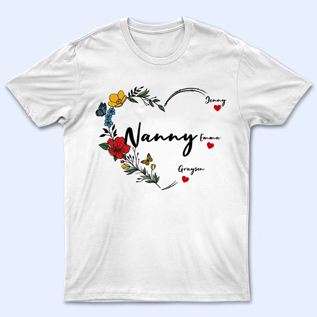 Floral Flower Wreath Valentines Day Hearts - Personalized Custom T Shirt - Gift for Grandma/Nana/Mimi, Mom, Wife, Grandparent - Suzitee Store