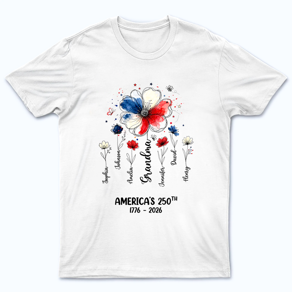 Personalized Proud Mom Grandma Flowers American 250th Anniversary t-shirt, main view