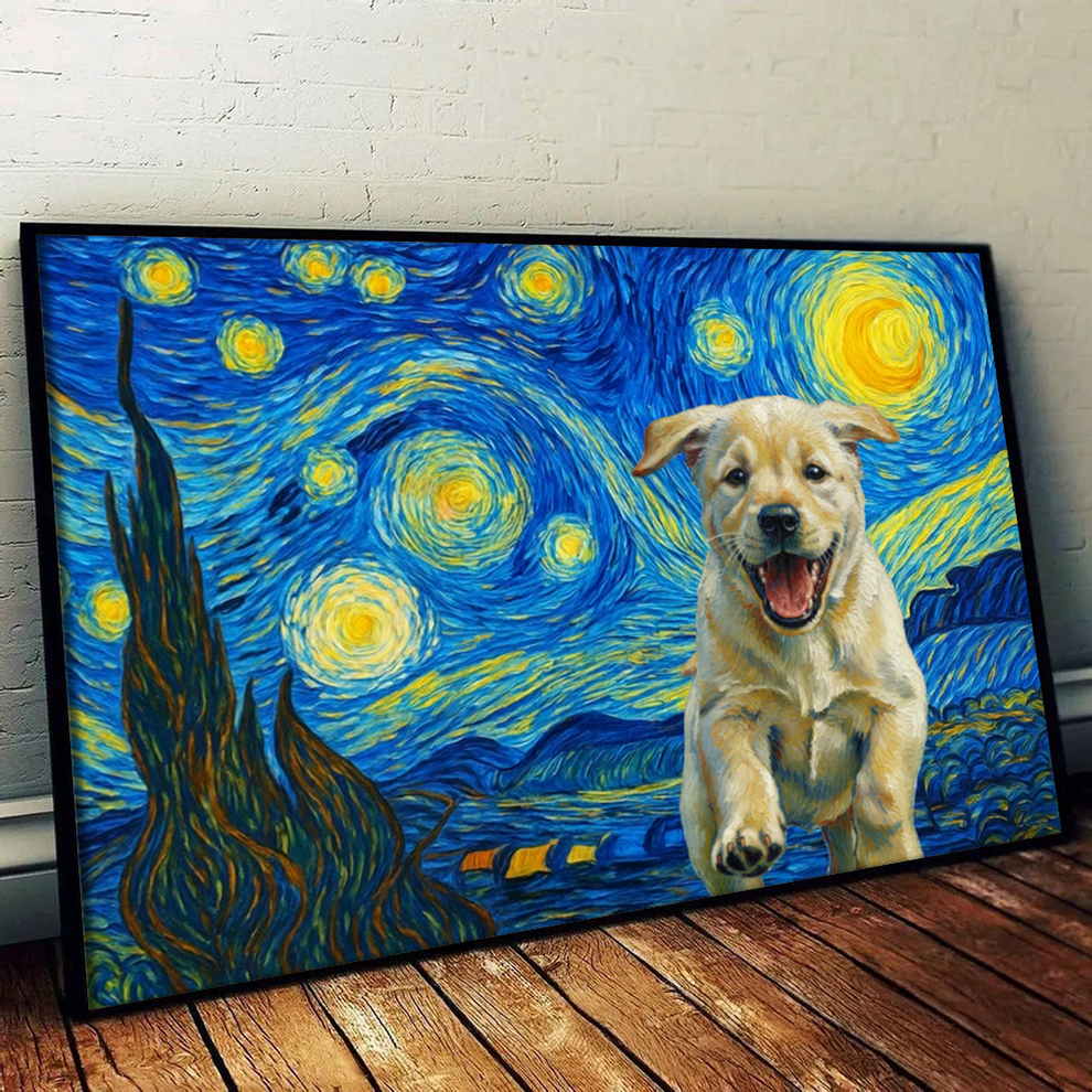 Custom Photo Starry Night Dog Cat Pet - Personalized Poster/Canvas Prints - Gift for Dog/Cat Lovers, Dog/Cat Mom, Pet Lovers