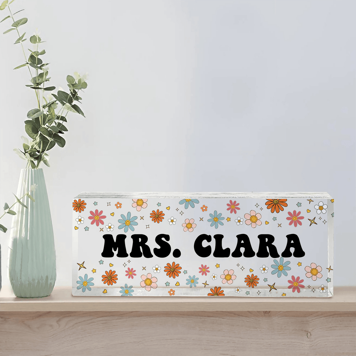 Flower Teacher Name - Personalized Custom Desk Name Plate, Name Sign, Acrylic Plaque - Back To School/First Day Of School, Birthday, Loving, Funny Gift for Teacher, Kindergarten, Preschool, Pre K, Paraprofessional - Suzitee Store