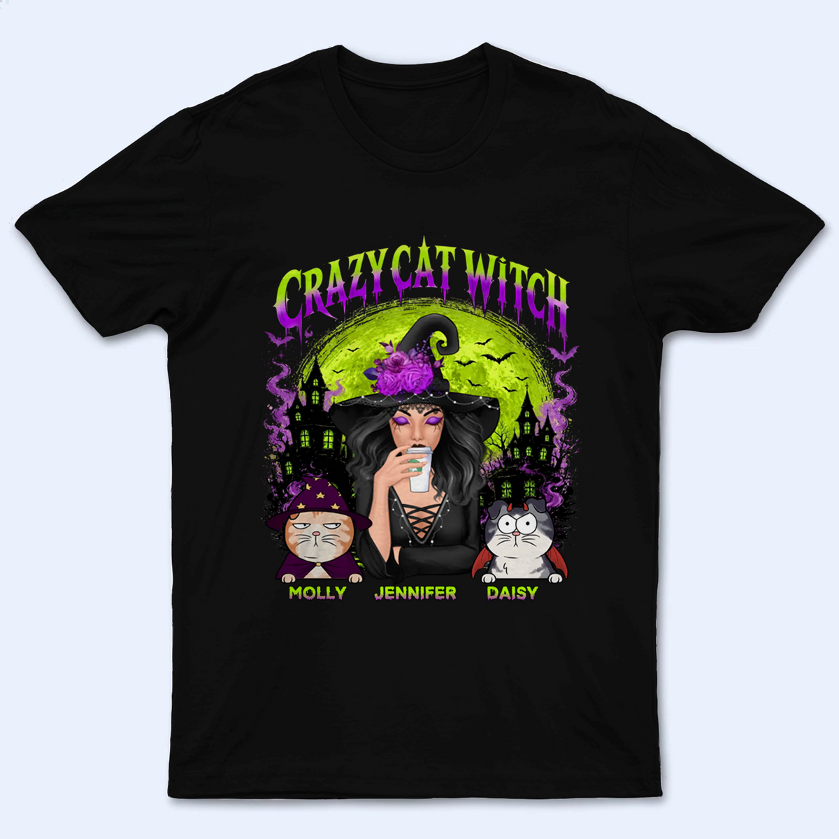 Crazy Cat Witch - Personalized Custom T Shirt - Halloween Gift for Cat Lovers, Cat Mom