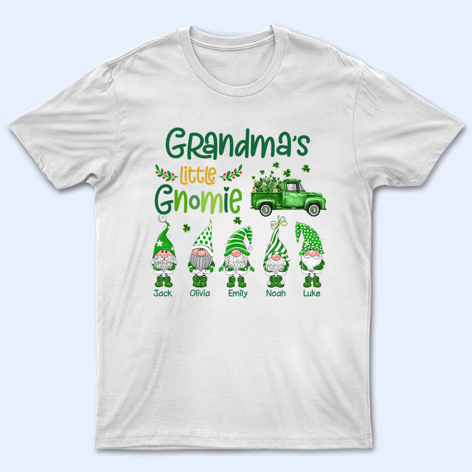Grandma's Little Gnomies St. Patrick’s Day - Personalized Custom T Shirt - St. Patrick's Day, Birthday, Loving, Funny Gift for Grandma/Nana/Mimi, Mom, Wife, Grandparent - Suzitee Store