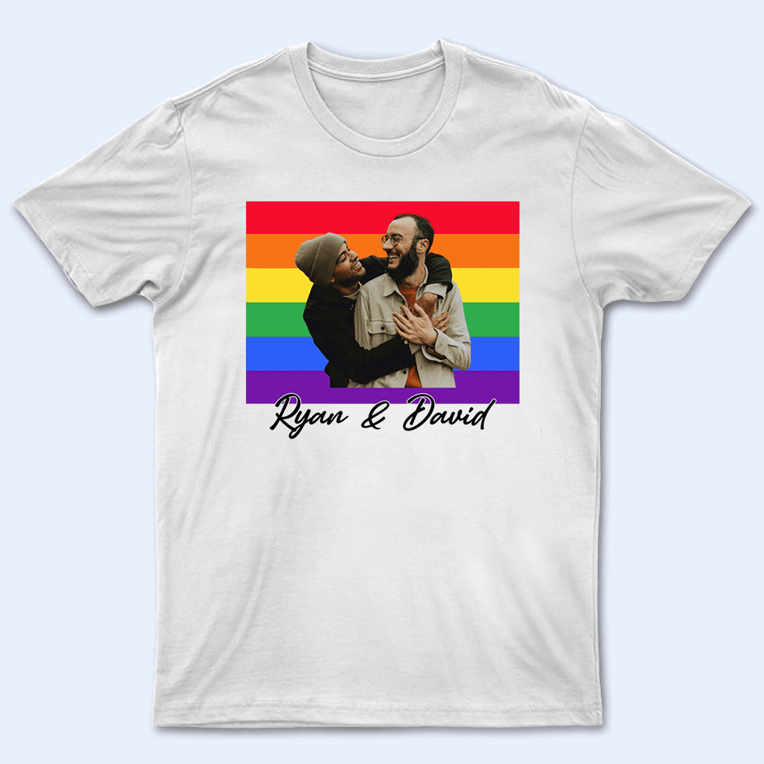 Custom Photo Love Is Love Pride Flag LGBT Couple t-shirt, alternate view 4