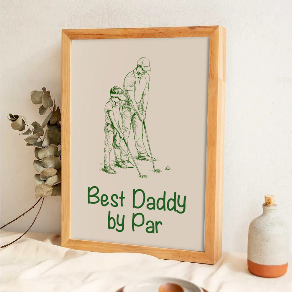 Custom Photo Ink Drawing Best Dad Papa By Par poster, leaning against a wall on a wooden floor