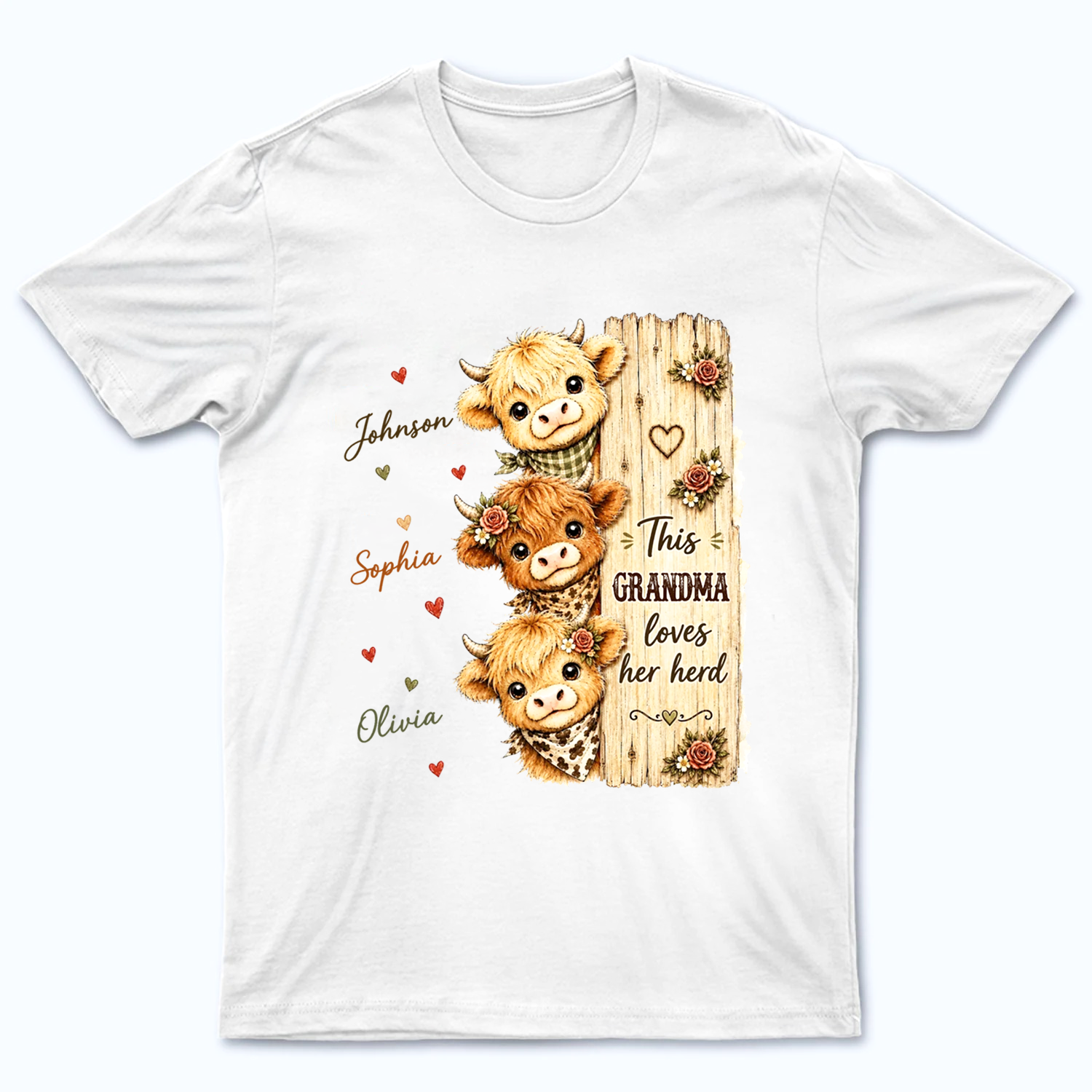 This Grandma Loves Her Herd Highland Cow - Personalized Custom T Shirt - Fall Season, Halloween Gift for Grandma/Nana/Mimi, Mom, Wife