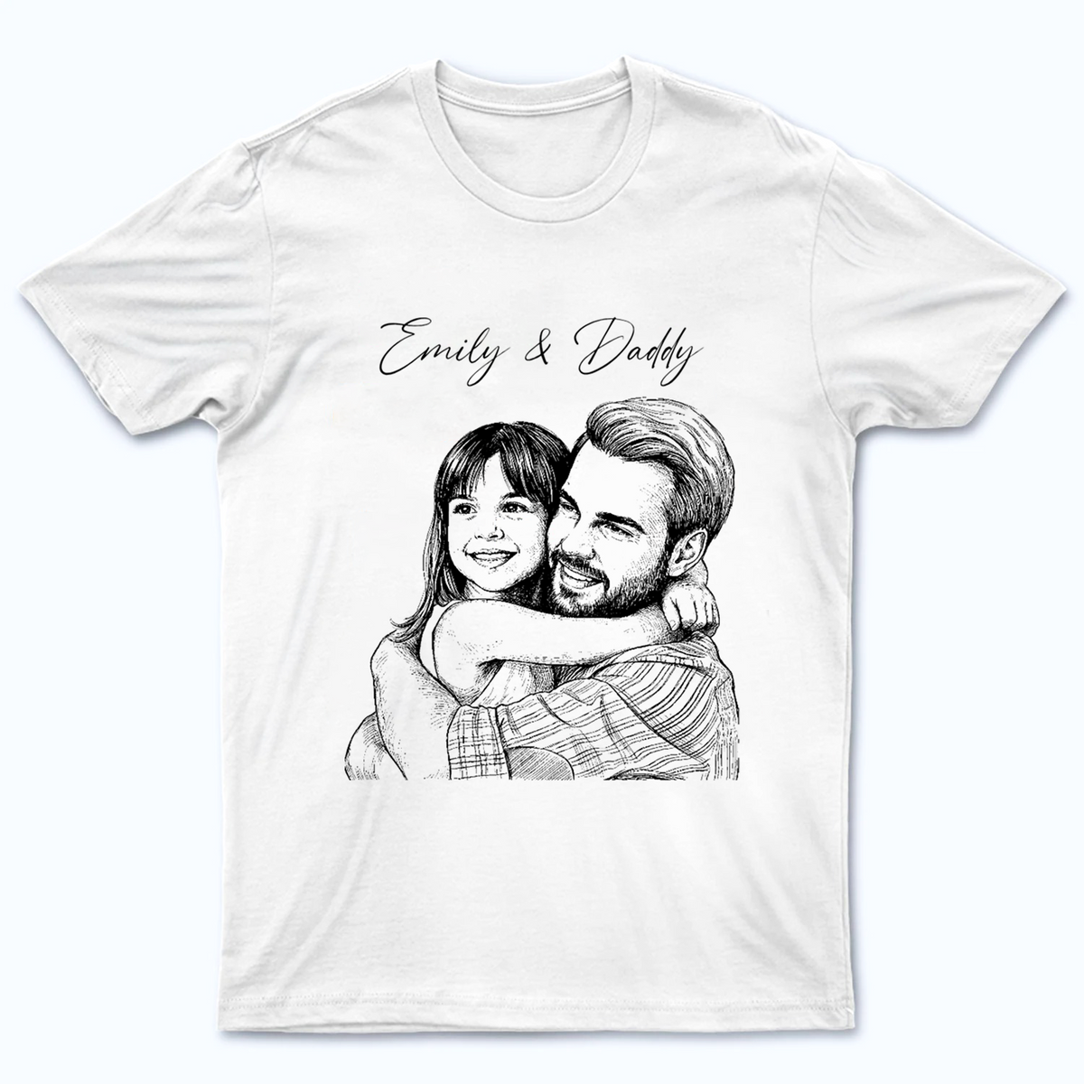 Custom Photo Sketch Line Art Dad & Kids - Personalized Custom Shirt - Father's Day Gift For Husband, Dad, Daddy