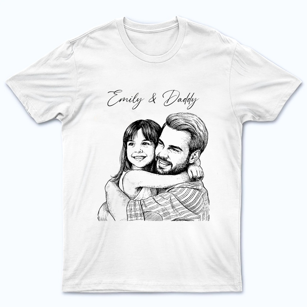 Custom Photo Sketch Line Art Dad & Kids personalized t-shirt, main view