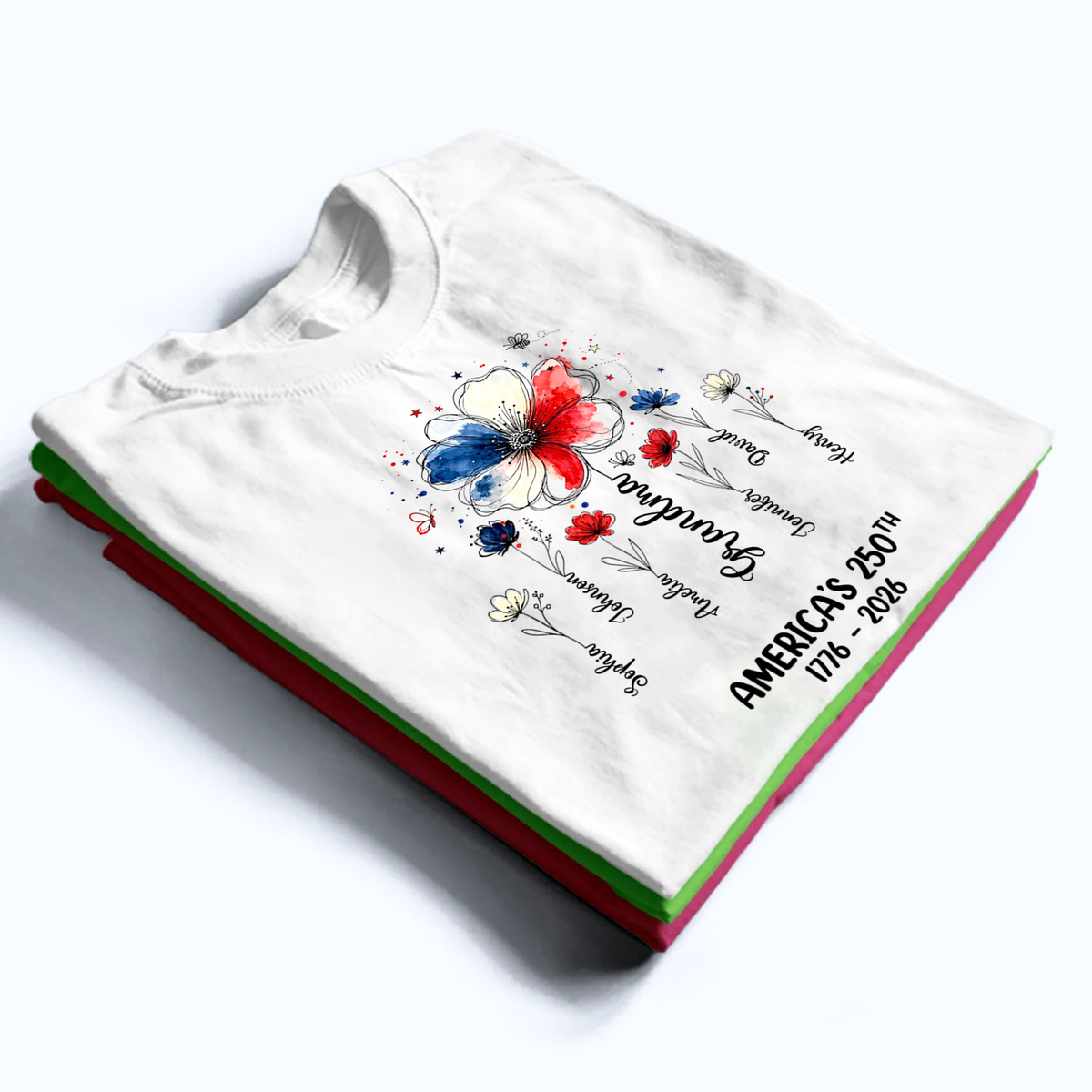 Proud Mom Grandma Flowers American 250th Anniversary - Personalized Custom Shirt - Gift For Mom, Grandma
