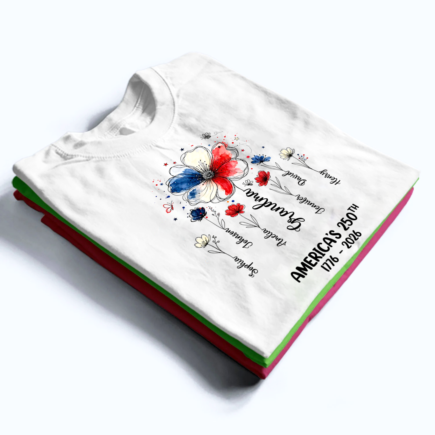 Proud Mom Grandma Flowers American 250th Anniversary - Personalized Custom Shirt - Gift For Mom, Grandma