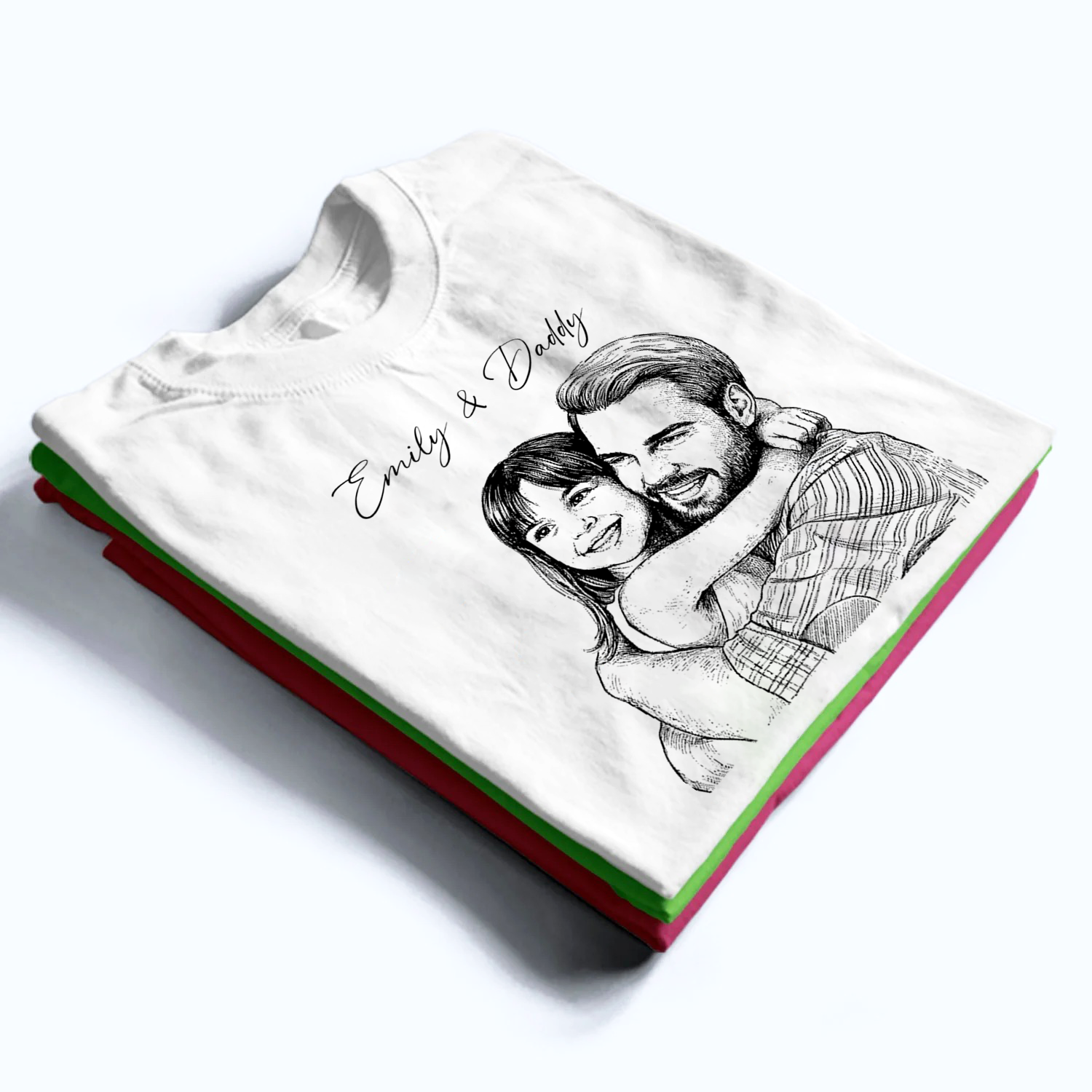 Custom Photo Sketch Line Art Dad & Kids - Personalized Custom Shirt - Father's Day Gift For Husband, Dad, Daddy