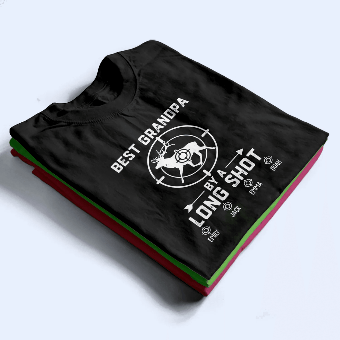 Personalized Best Grandpa By A Long Shot Hunting Gift t-shirt, alternate view 3
