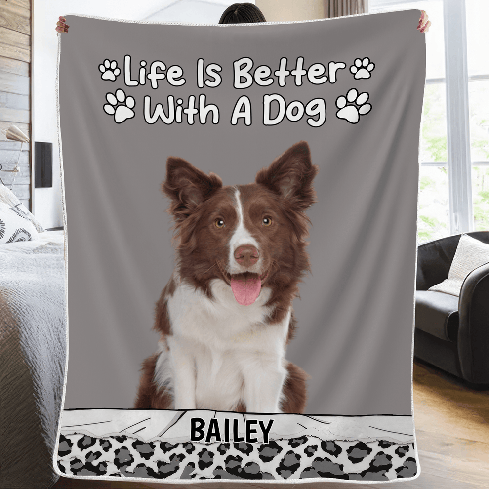 Personalized Custom Photo Life Is Better With Dog Cat fleece blanket, product with name options