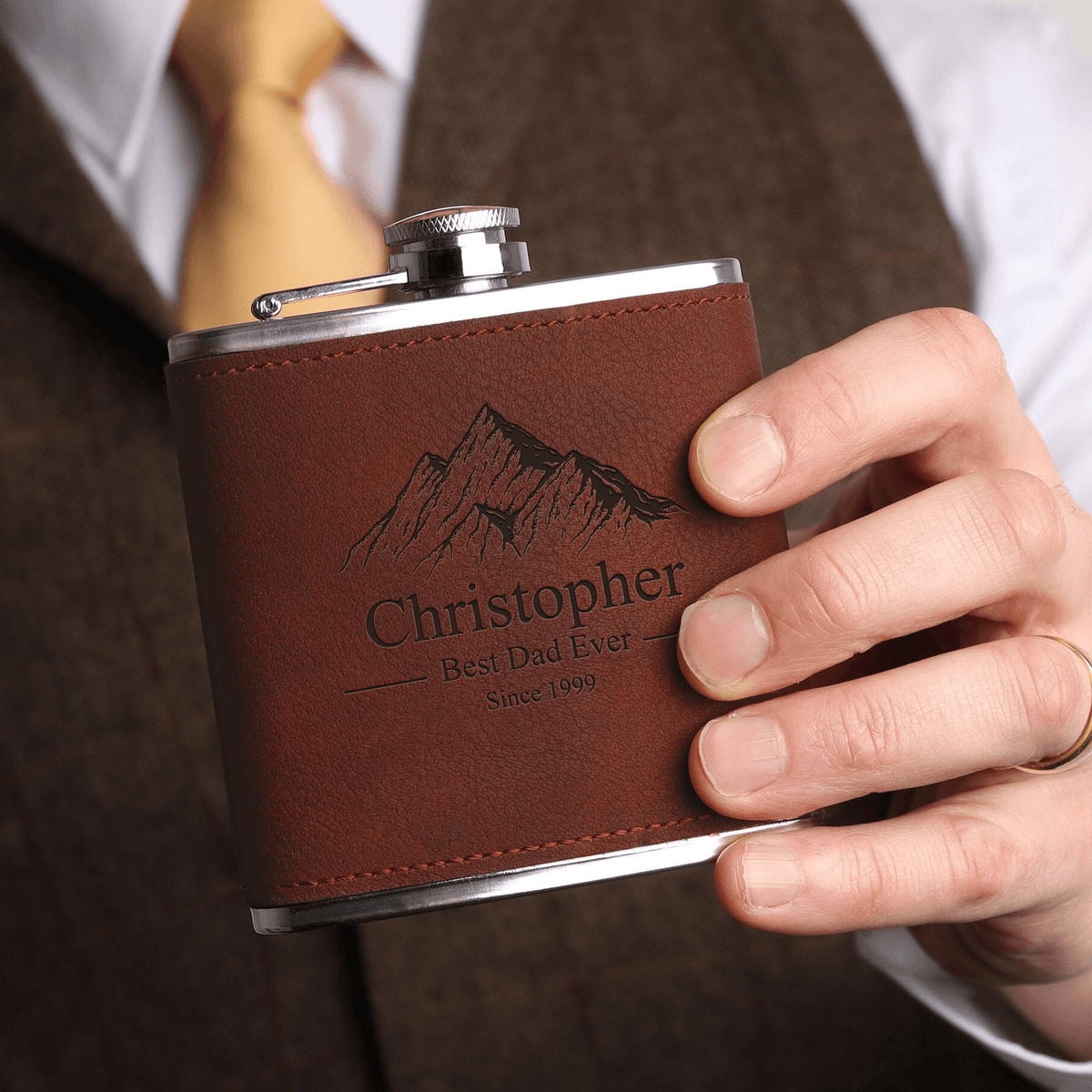 Established Father - Family Personalized Custom Hip Flask - Father's Day, Birthday Gift For Dad, Grandpa - Suzitee Store
