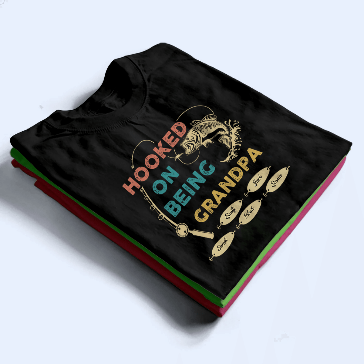 Hooked On Being Grandpa Fishing - Personalized Custom T Shirt - Father's Day Gift for Dad, Papa, Grandpa, Daddy, Dada - Suzitee Store