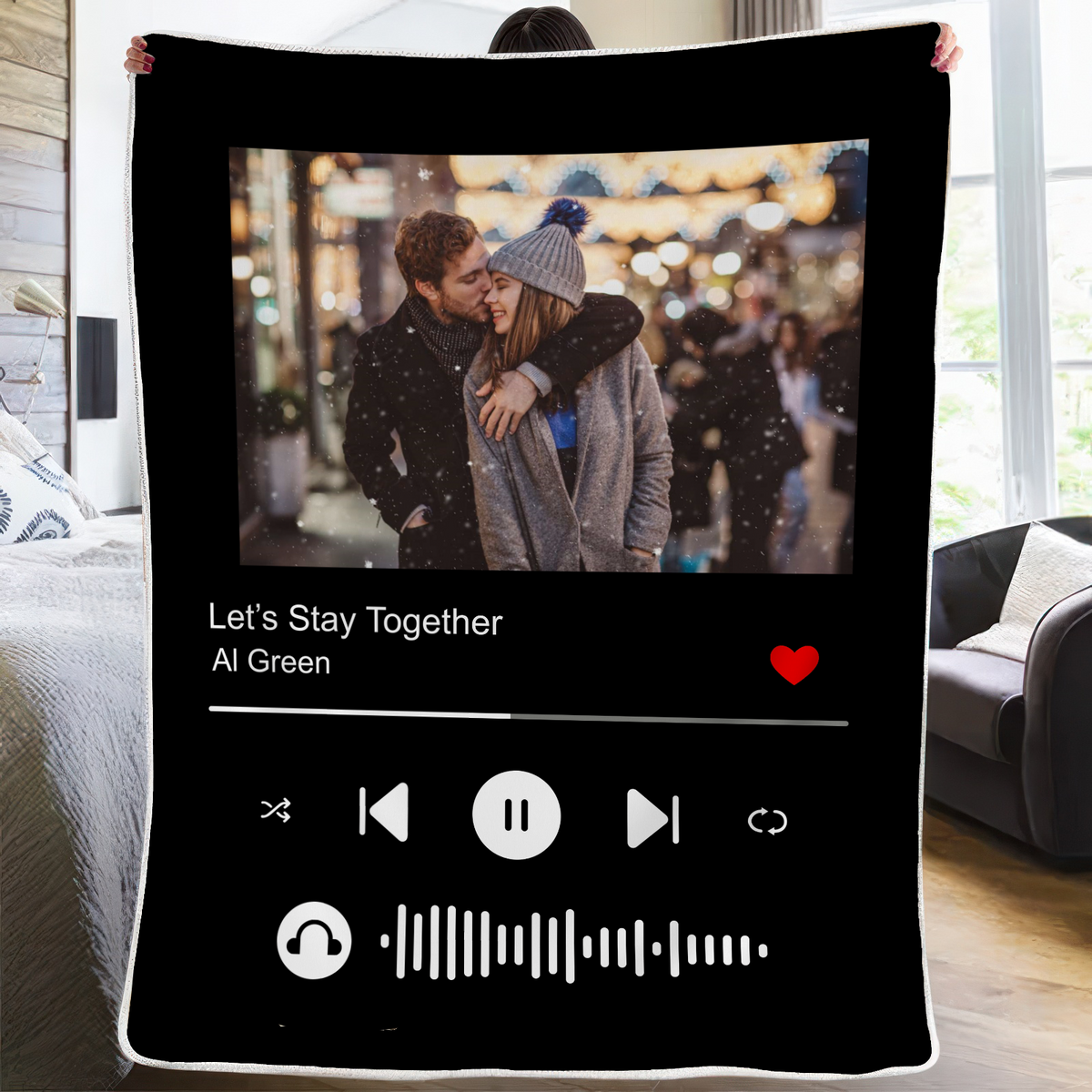 Couple Photo Blanket with Song - Personalized Music Favorite Gift for Girlfriend, Boyfriend, Husband, Wife | Valentine, Birthday, Anniversary
