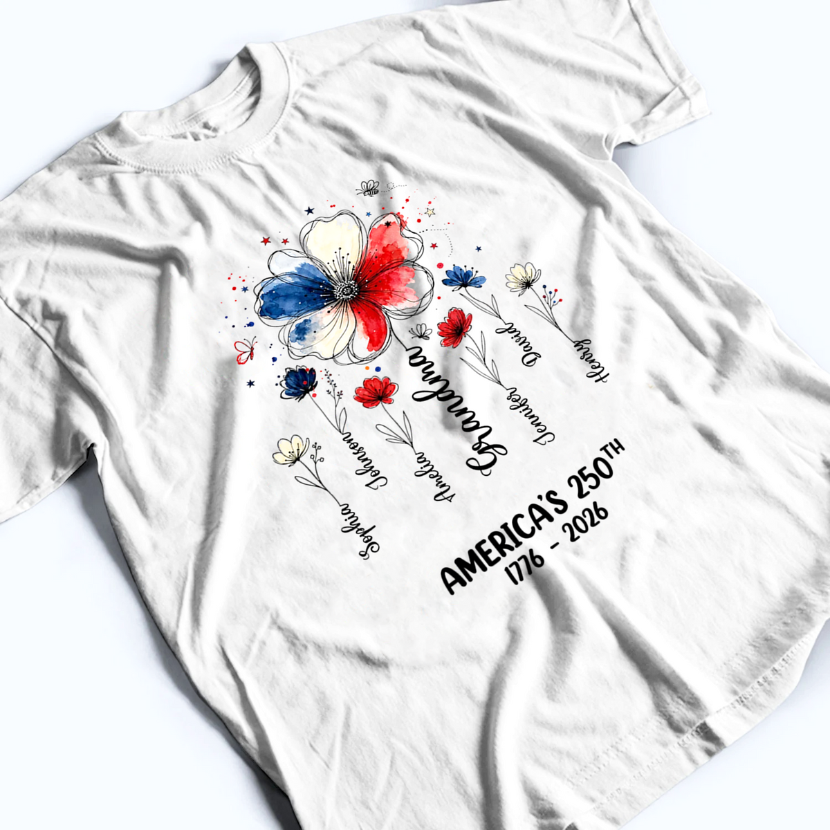 Proud Mom Grandma Flowers American 250th Anniversary - Personalized Custom Shirt - Gift For Mom, Grandma