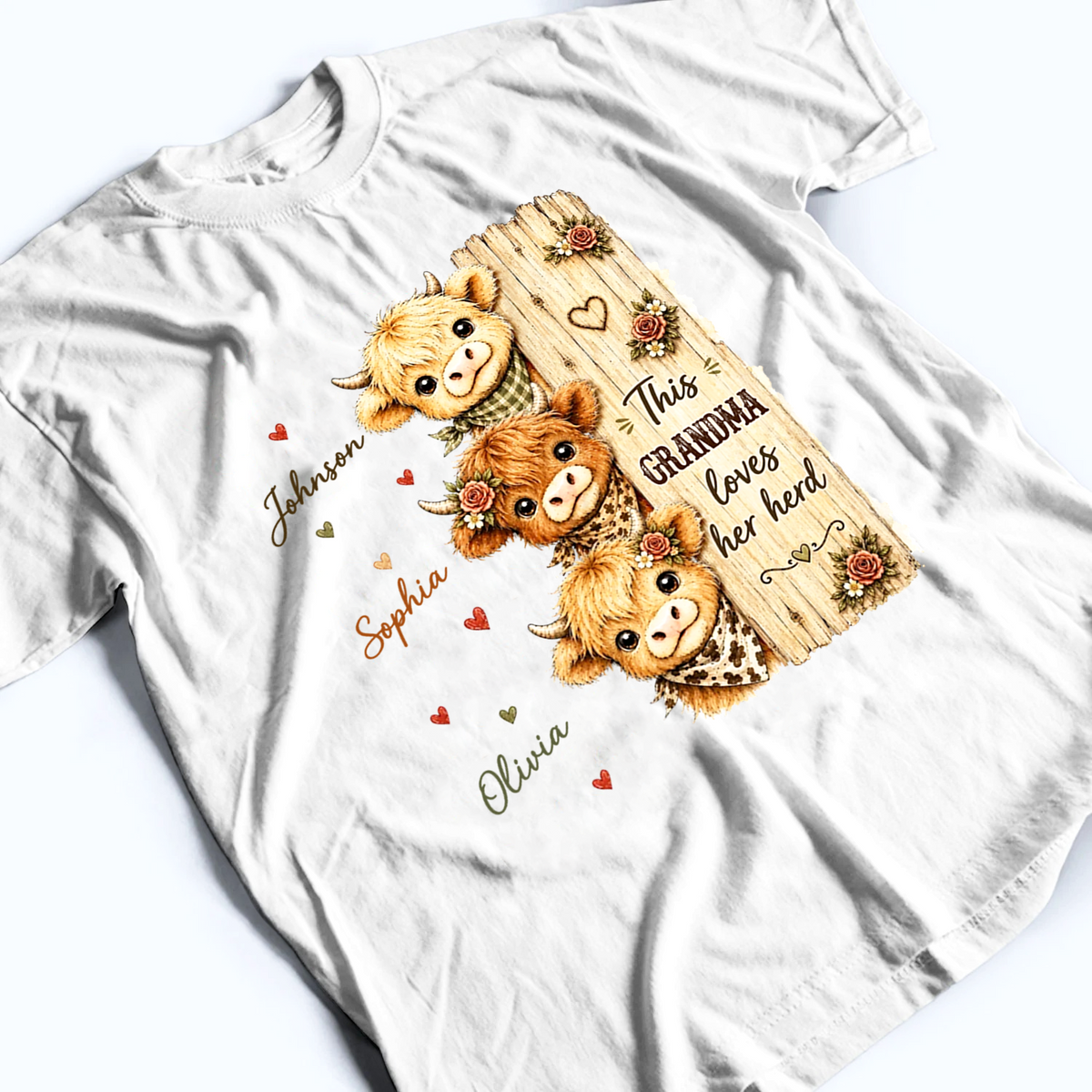 This Grandma Loves Her Herd Highland Cow - Personalized Custom T Shirt - Fall Season, Halloween Gift for Grandma/Nana/Mimi, Mom, Wife