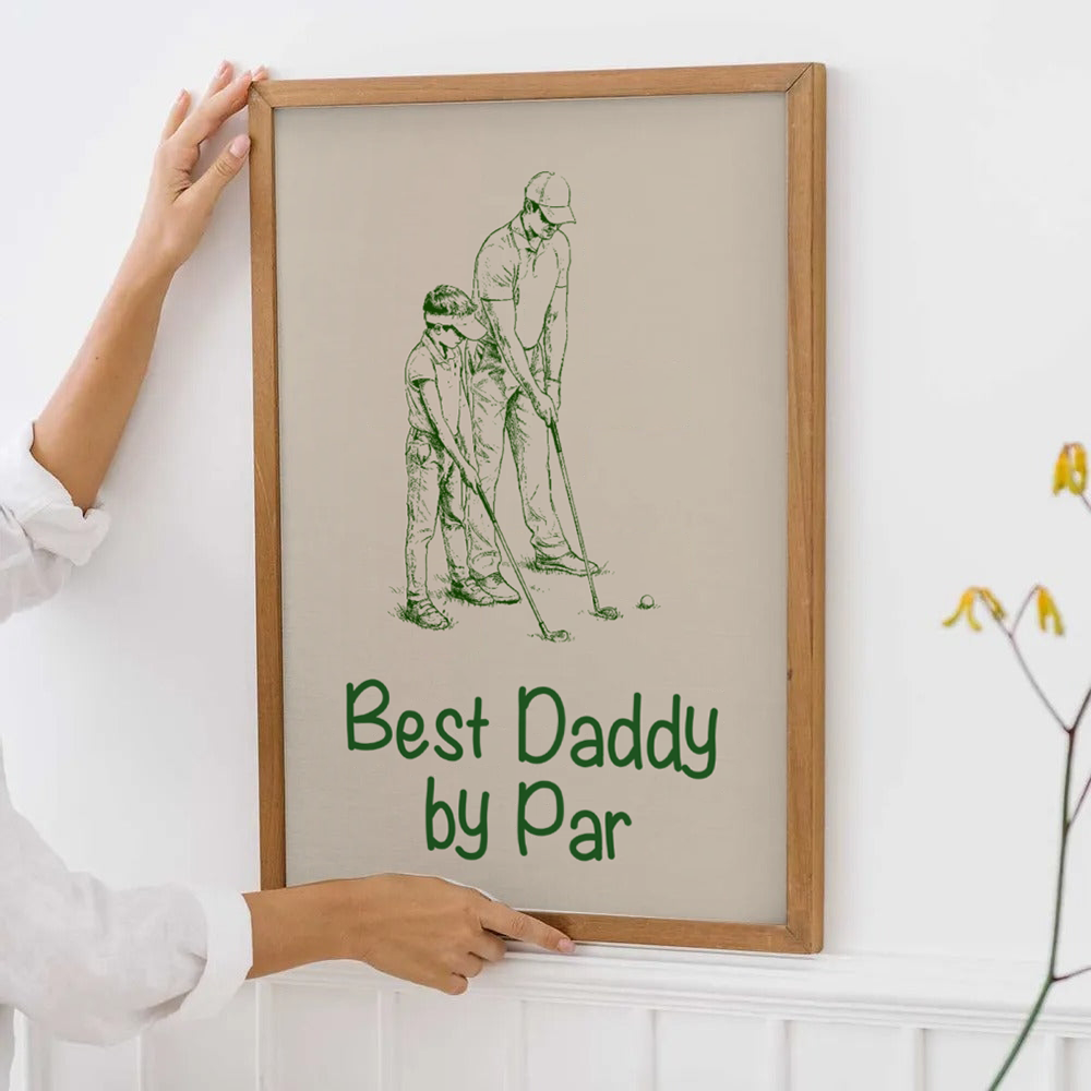 Custom Photo Ink Drawing Best Dad Papa By Par poster, framed in a bright living room