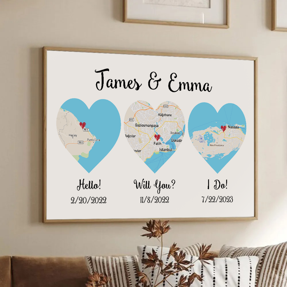 Personalized Hello canvas print, framed in a bright living room