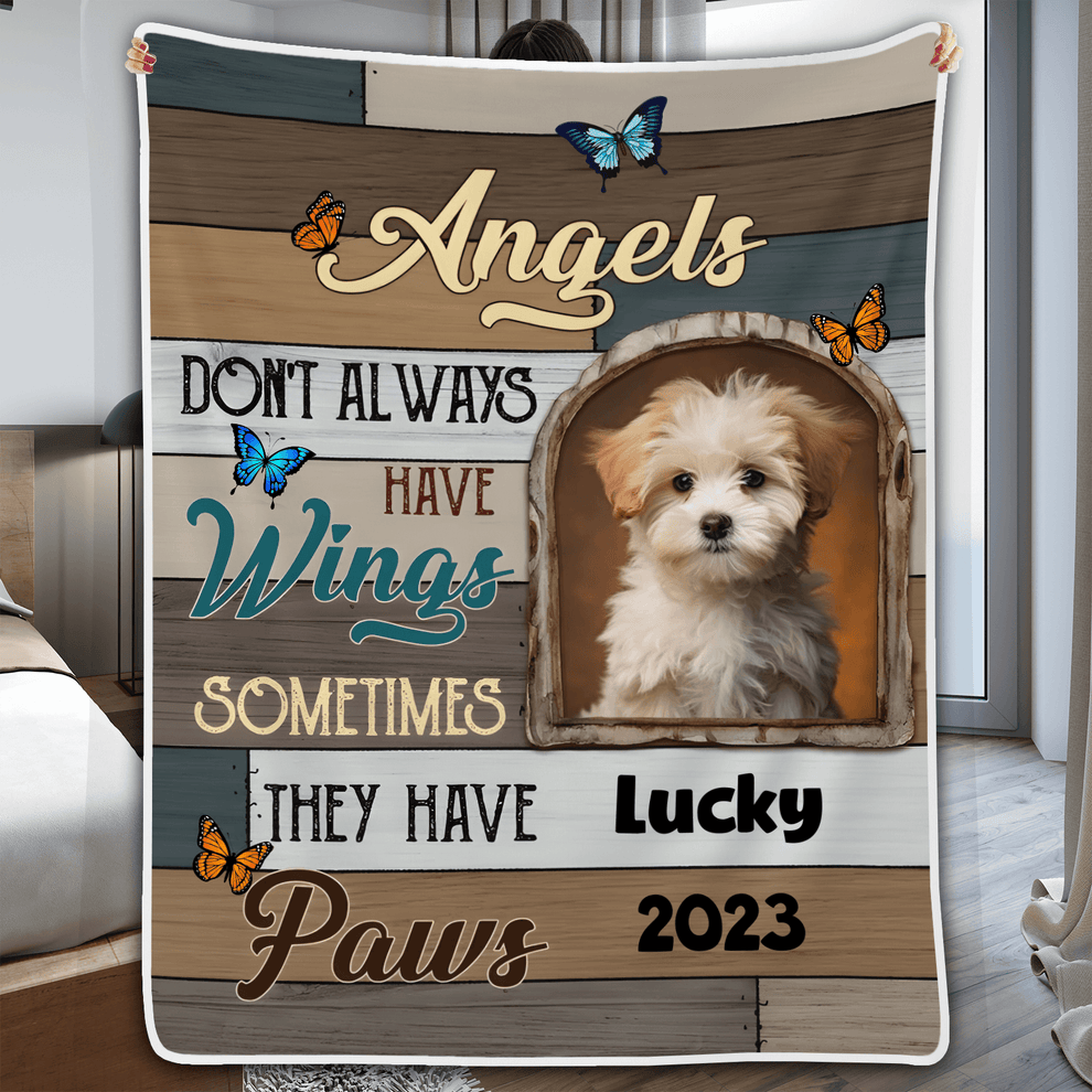 Custom Photo Memorial Angels Sometimes They Have Paws fleece blanket, product with name options