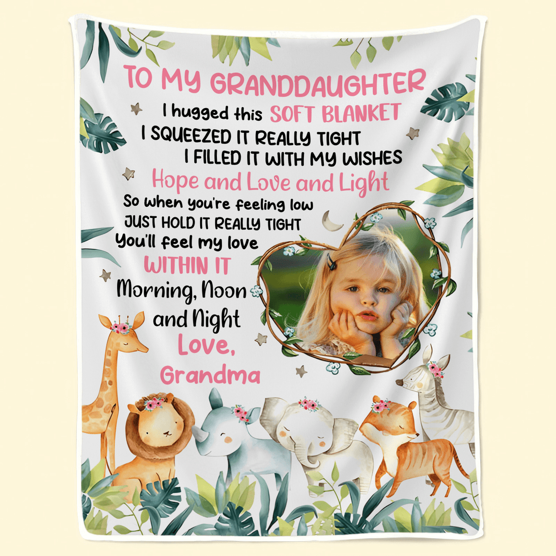 Custom Photo Safari Animals Nursery Blanket For Grandkids | Personalized Gift For Granddaughters, Grandsons, Daughters, Sons | Blanket - Suzitee Store