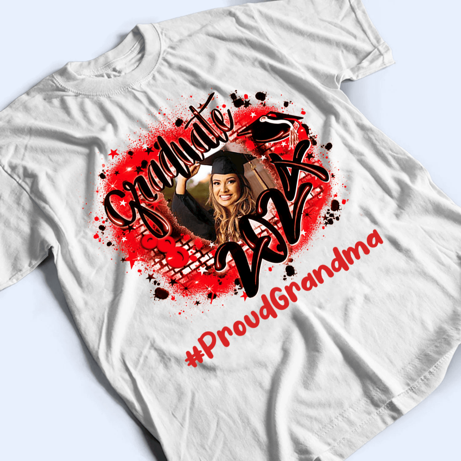 Custom Photo Proud Family Graduation 2024 Hashtag - Personalized Custom T Shirt - Birthday, Loving, Funny Gift for Grandma/Nana/Mimi, Mom, Wife, Grandparent - Suzitee Store