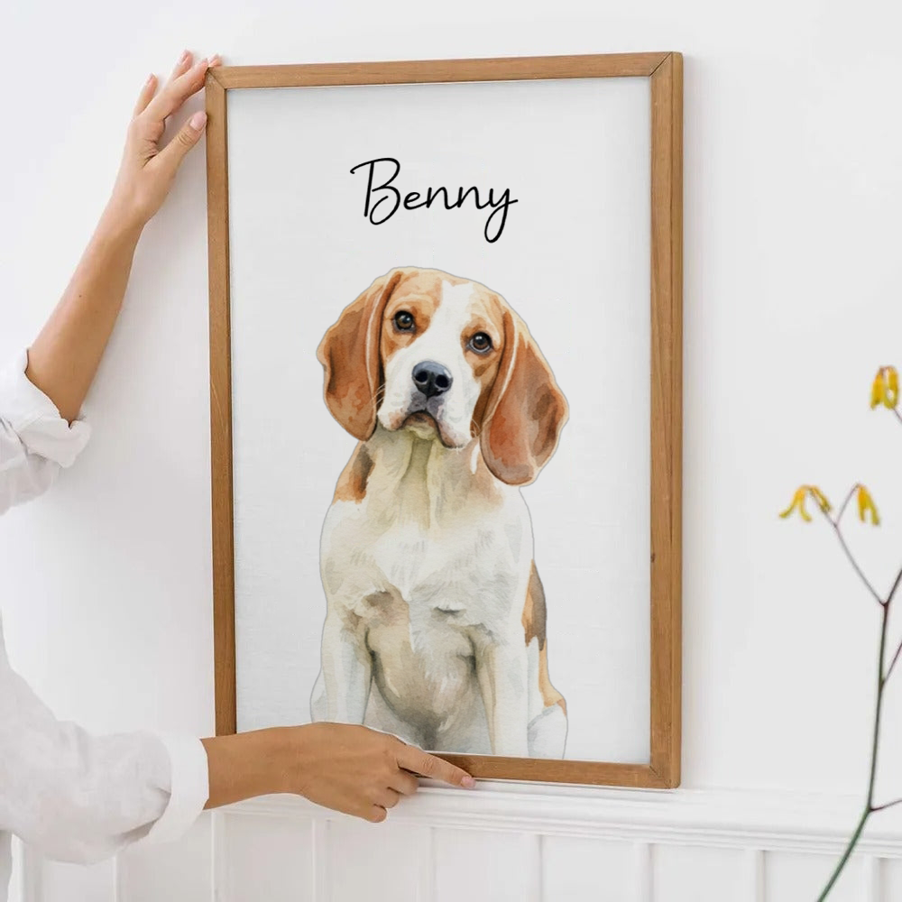 Custom Photo Realistic Watercolor Art Dog Cat Pet - Personalized Poster/Canvas Prints - Gifts for Dog Lovers, Cat Lovers, Pet Lovers