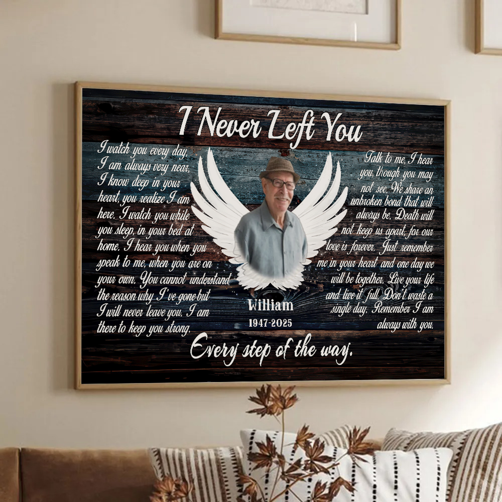 Personalized Loss of Dad, Husband canvas print, framed in a bright living room