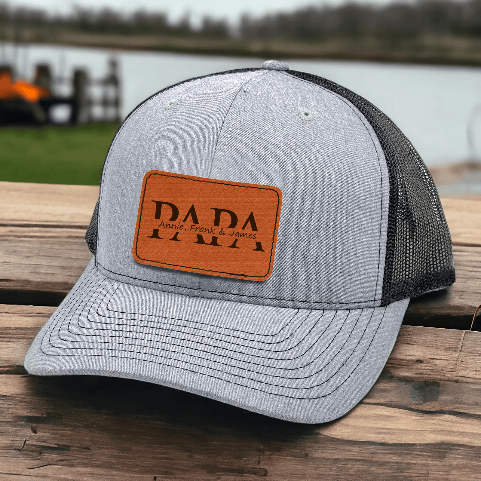 Custom Kids Name Dad Hat for Papas - Personalized Leather Patch Hat, Dad and Kids Trucker Hat - Father's Day Gift for Daddy, Dada, Grandpa