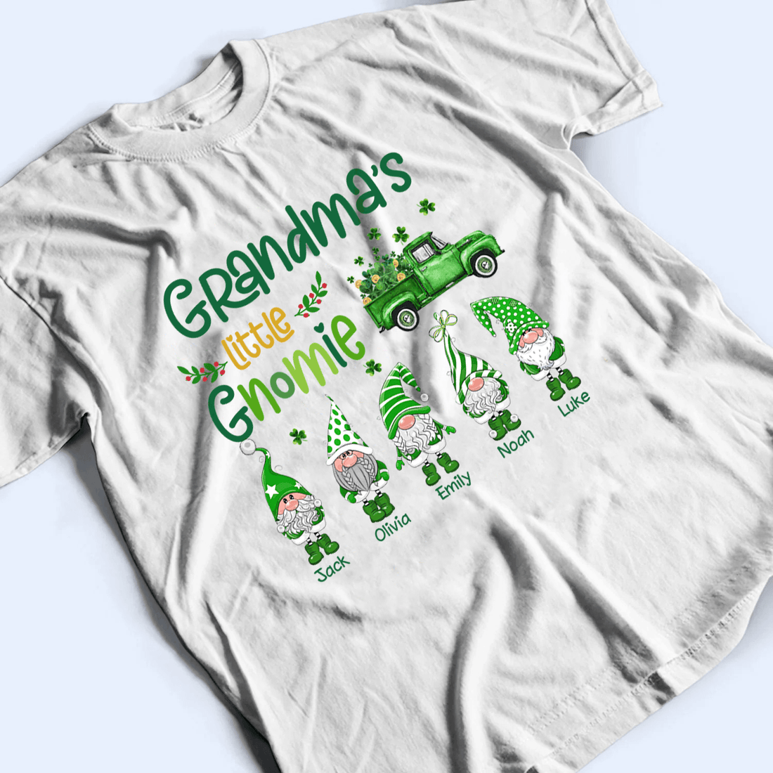 Grandma's Little Gnomies St. Patrick’s Day - Personalized Custom T Shirt - St. Patrick's Day, Birthday, Loving, Funny Gift for Grandma/Nana/Mimi, Mom, Wife, Grandparent - Suzitee Store