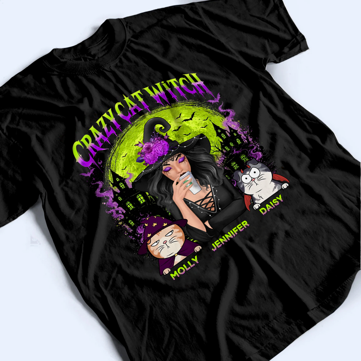 Crazy Cat Witch - Personalized Custom T Shirt - Halloween Gift for Cat Lovers, Cat Mom